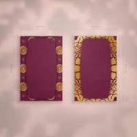 Burgundy business card with Greek gold ornaments for your brand. vector