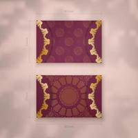 Burgundy business card with Indian gold ornaments for your personality. vector