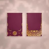 Burgundy business card with Greek gold ornaments for your personality. vector