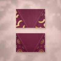 Burgundy business card with mandala gold pattern for your business. vector