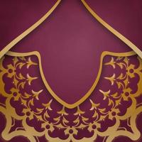 Brochure burgundy with Indian gold pattern for your design. vector