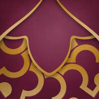 Burgundy color card with vintage gold pattern for your design. vector