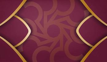 Burgundy banner with Indian gold ornaments and place for text vector