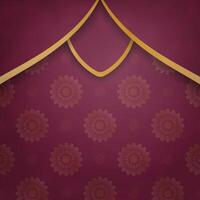 Postcard in burgundy color with Greek gold pattern prepared for typography. vector