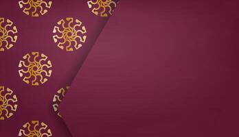 A maroon and gold patterned background with a gold ornament vector