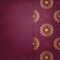 Vintage gold pattern burgundy flyer prepared for typography. vector