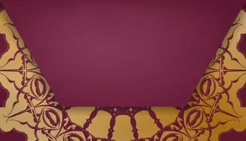 Burgundy banner with vintage gold pattern for logo design vector