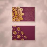 Vintage gold patterned burgundy business card for your personality. vector