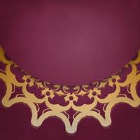 Burgundy flyer with vintage gold pattern for your design. vector