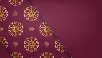 Baner of burgundy color with vintage gold ornament for design under the text vector