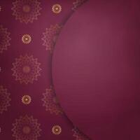 The leaflet is burgundy with an antique gold pattern and is ready for print. vector