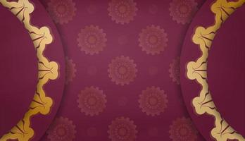 Burgundy banner with vintage gold ornaments and a place for your logo vector