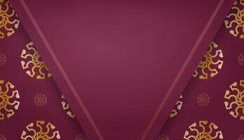 Burgundy banner with indian gold pattern for design under your text vector