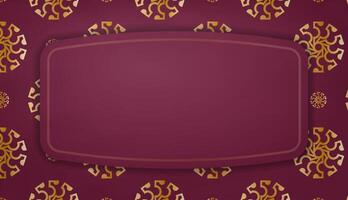 Baner of burgundy color with abstract gold ornament for design under the text vector