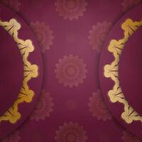 Burgundy color greeting card with Indian gold pattern for your design. vector