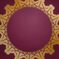 Burgundy card with abstract gold ornament for your design. vector