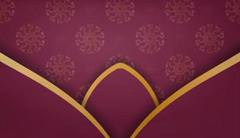 Burgundy banner with luxurious gold pattern for design under the text vector