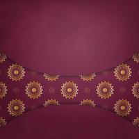 Burgundy flyer with vintage gold ornament for your brand. vector