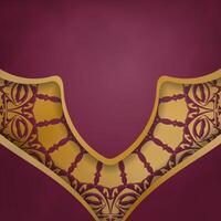 Postcard in burgundy color with abstract gold ornament prepared for typography. vector