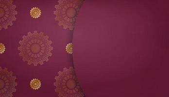 Burgundy banner with Greek gold ornaments and a place under the logo vector