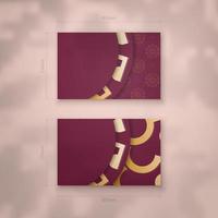 Burgundy business card with antique gold ornaments for your business. vector