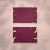 Burgundy business card with mandala gold ornament for your brand. vector