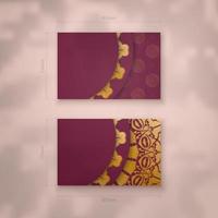 Burgundy business card with luxury gold pattern for your business. vector