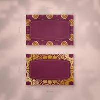 Burgundy business card with vintage gold pattern for your personality. vector