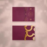 Burgundy abstract gold pattern business card for your business. vector