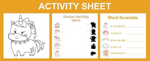 3 in 1 Activity Sheet for Children. Educational printable worksheet. vector