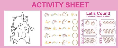 3 in 1 Activity Sheet for Children. Educational printable worksheet. vector