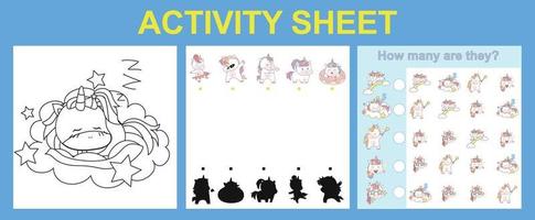 3 in 1 Activity Sheet for Children. Educational printable worksheet. vector