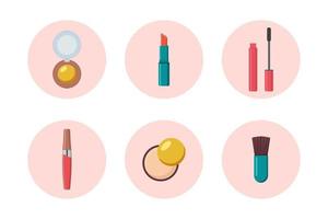 Set of round icons of decorative cosmetics. vector illustration