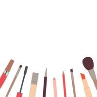 Square banner with decorative cosmetics on the bottom edge. vector illustration