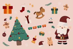 Elements of Christmas seasonal isolate on pink background. vector