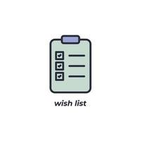 Vector sign wish list symbol is isolated on a white background. icon color editable.