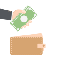 bussinesman hand holding money for saving in purse wallet png