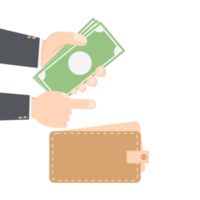 bussinesman hand holding money for saving in purse wallet png