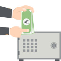 bussinesman hand holding money for saving in safe deposit box png
