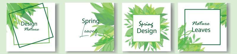 Set of Watercolor Green Branch Frame for social media vector