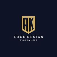 AK monogram initials logo design with shield icon vector