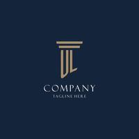 UL initial monogram logo for law office, lawyer, advocate with pillar style vector