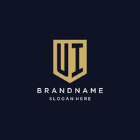 UI monogram initials logo design with shield icon vector