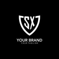 SX monogram initial logo with clean modern shield icon design vector