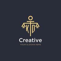 KD initial monogram logo with scale and pillar style design vector