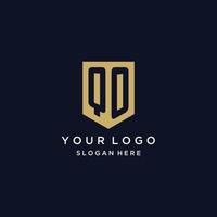 QO monogram initials logo design with shield icon vector