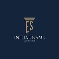 ES initial monogram logo for law office, lawyer, advocate with pillar style vector