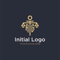 RG initial monogram logo with scale and pillar style design vector