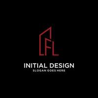 FL initial monogram with building logo design vector