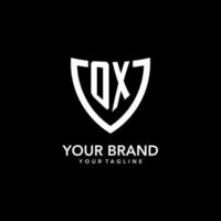 OX monogram initial logo with clean modern shield icon design vector